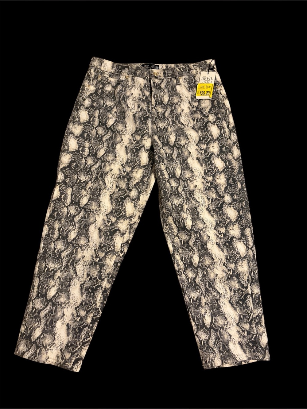 Women’s Cropped Snake-Print Jeans - Black & White